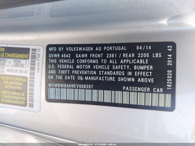 Volkswagen Eos Komfort 2014 WVWBW8AH9EV006397 Image 9