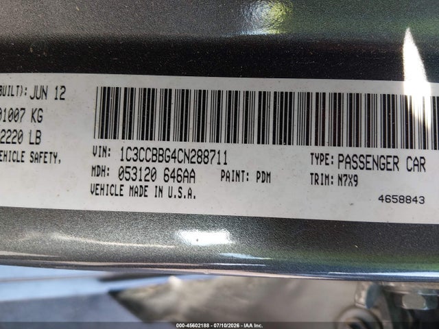 2012 Chrysler 200 Touring მანქანა იყიდება აუქციონზე, vin: 1C3CCBBG4CN288711, აუქციონის ნომერი: 45602188