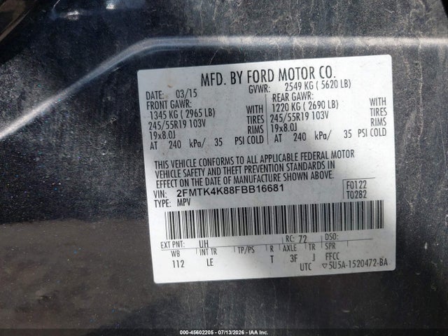 Ford Edge Titanium 2015 2FMTK4K88FBB16681 Image 9