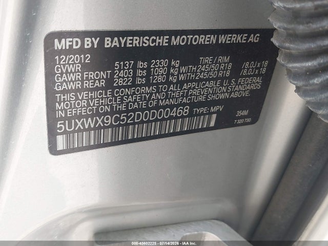 Продаж на аукціоні авто 2013 Bmw X3 Xdrive28i, vin: 5UXWX9C52D0D00468, номер лоту: 45602225