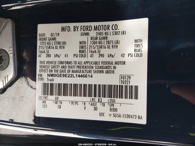 Ford Transit Connect 2020 NM0GE9E22L1446614 Image 9