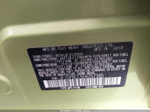 Aukcja sprzedaży 2014 Subaru Xv Crosstrek Hybrid 2.0i, vin: JF2GPBCC5EH257385, numer aukcji: 45602257