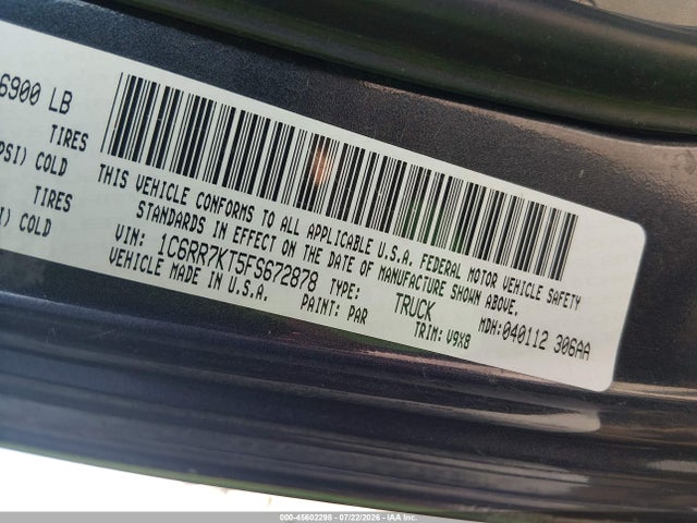 45602298 :رقم المزاد ، 1C6RR7KT5FS672878 vin ، 2015 Ram 1500 Express مزاد بيع