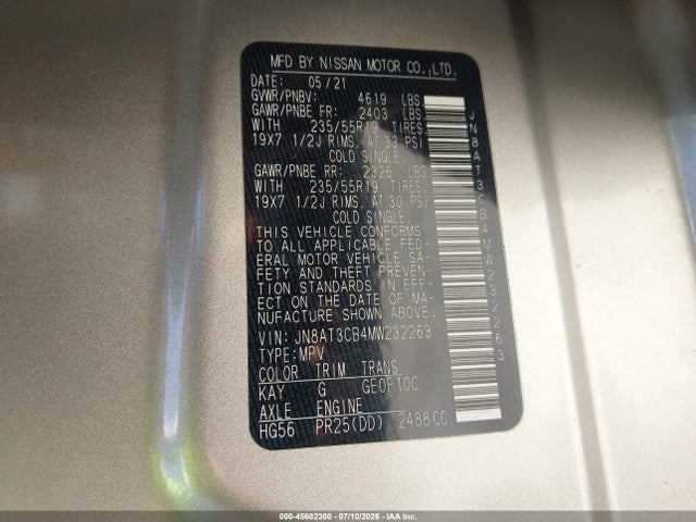 JN8AT3CB4MW232263 Nissan Rogue Sl Intelligent Awd