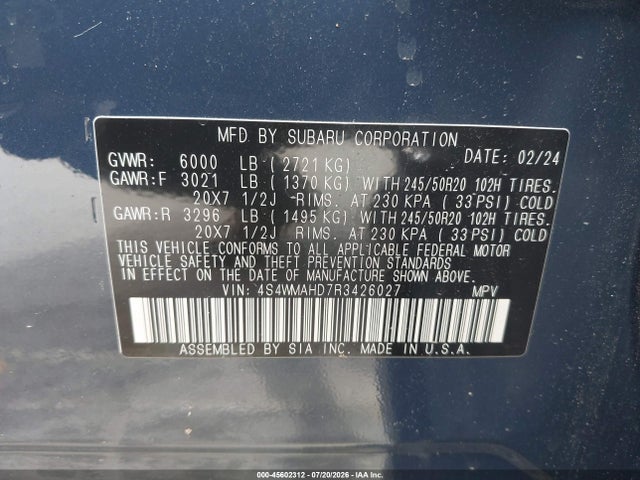 4S4WMAHD7R3426027 Subaru Ascent Onyx Edition 7-passenger