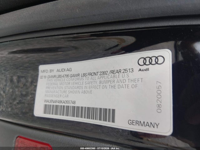 Продажа на аукционе авто 2019 Audi A4 45 Premium, vin: WAUENAF48KA055748, номер лота: 45602360