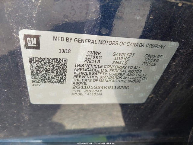 Chevrolet Impala Premier 2019 2G1105S34K9118286 Image 9