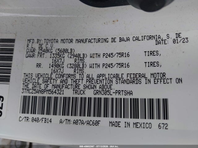 3TMCZ5AN8PM564321 Toyota Tacoma Sr V6