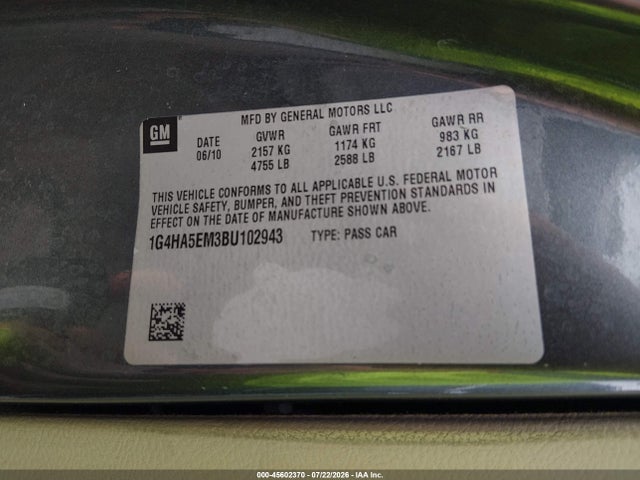 Aukcja sprzedaży 2011 Buick Lucerne Cx, vin: 1G4HA5EM3BU102943, numer aukcji: 45602370