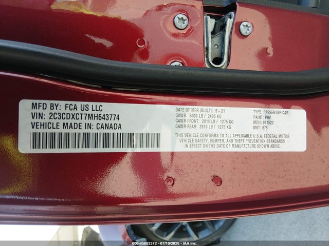 2C3CDXCT7MH643774 Dodge Charger R/t Rwd