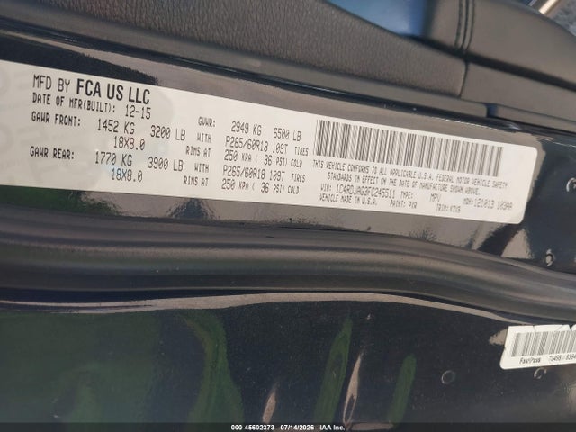 45602373 :رقم المزاد ، 1C4RDJAG3FC245511 vin ، 2015 Dodge Durango Sxt مزاد بيع
