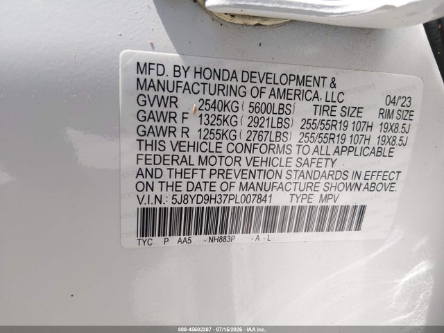 Продаж на аукціоні авто 2023 Acura Mdx Standard, vin: 5J8YD9H37PL007841, номер лоту: 45602387