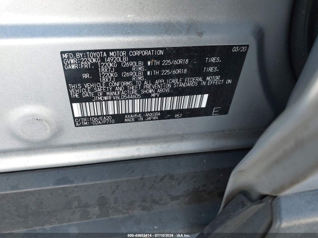Продажа на аукционе авто 2020 Toyota Rav4 Hybrid Limited, vin: JTMDWRFV6LD544605, номер лота: 45602414
