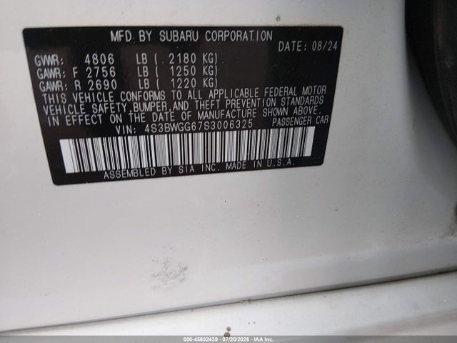 Продаж на аукціоні авто 2025 Subaru Legacy Sport, vin: 4S3BWGG67S3006325, номер лоту: 45602439