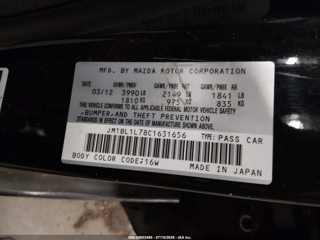 45602468 :رقم المزاد ، JM1BL1L78C1631656 vin ، 2012 Mazda Mazda3 I Touring مزاد بيع
