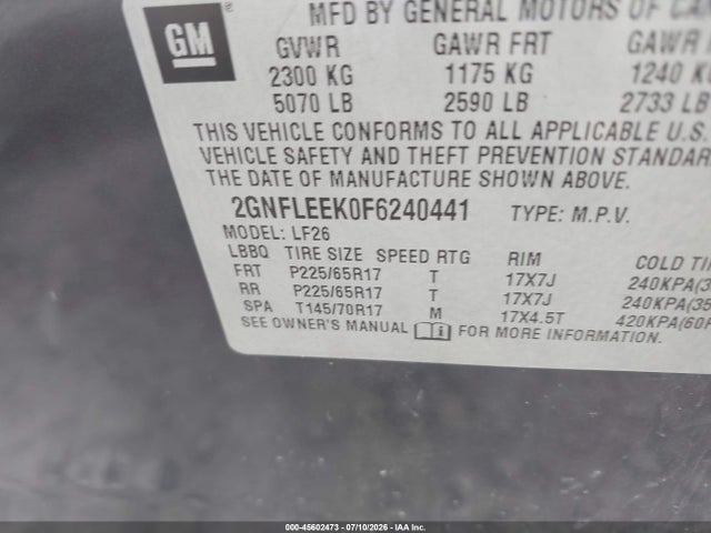 2015 Chevrolet Equinox Ls მანქანა იყიდება აუქციონზე, vin: 2GNFLEEK0F6240441, აუქციონის ნომერი: 45602473