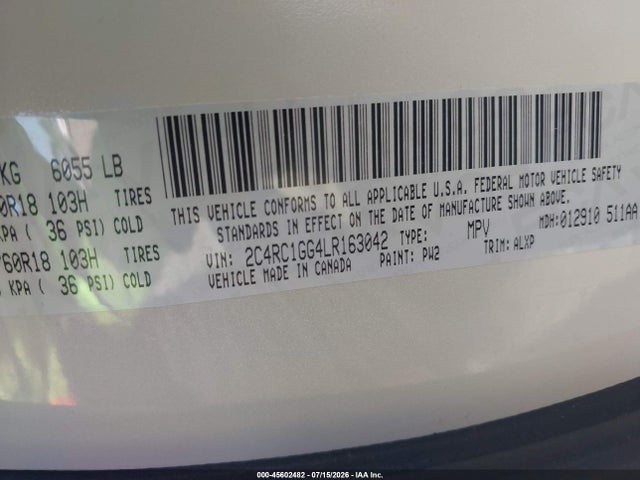 Chrysler Pacifica Limited 2020 2C4RC1GG4LR163042 Image 9