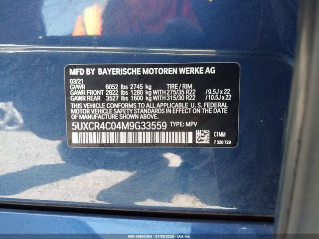 Продажа на аукционе авто 2021 Bmw X5 Sdrive40i, vin: 5UXCR4C04M9G33559, номер лота: 45602484