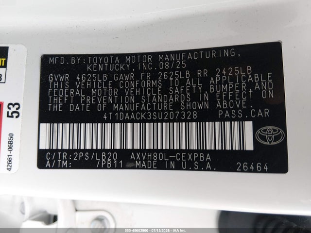Aukcja sprzedaży 2025 Toyota Camry Xse, vin: 4T1DAACK3SU207328, numer aukcji: 45602500