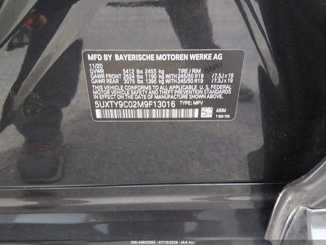 2021 Bmw X3 M40i მანქანა იყიდება აუქციონზე, vin: 5UXTY9C02M9F13016, აუქციონის ნომერი: 45602502