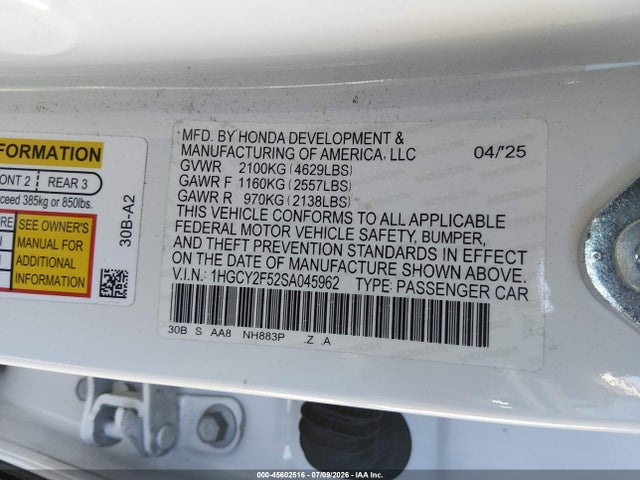 1HGCY2F52SA045962 Honda Accord Hybrid Sport