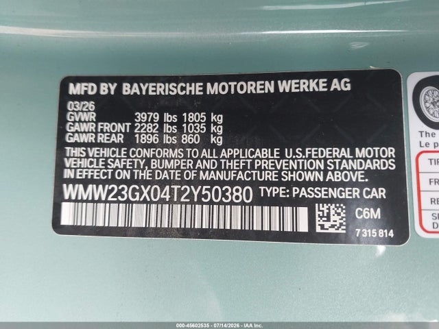 Продаж на аукціоні авто 2026 Mini Convertible Cooper S, vin: WMW23GX04T2Y50380, номер лоту: 45602535