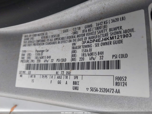 3FADP4EJ4KM121903 Ford FIESTA SE