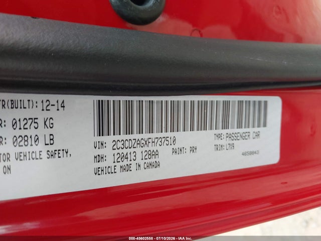 Dodge Challenger Sxt 2015 2C3CDZAGXFH737510 Image 9