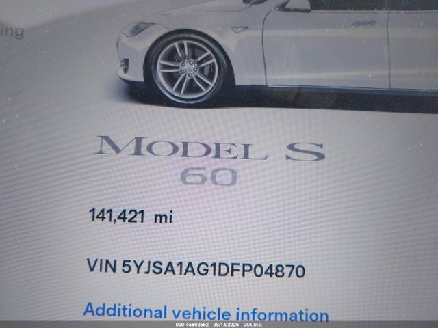 Aukcja sprzedaży 2013 Tesla Model S, vin: 5YJSA1AG1DFP04870, numer aukcji: 45602562