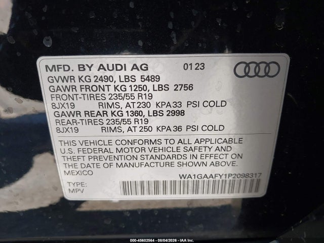 Aukcja sprzedaży 2023 Audi Q5 Premium 45 Tfsi S Line Quattro, vin: WA1GAAFY1P2098317, numer aukcji: 45602564