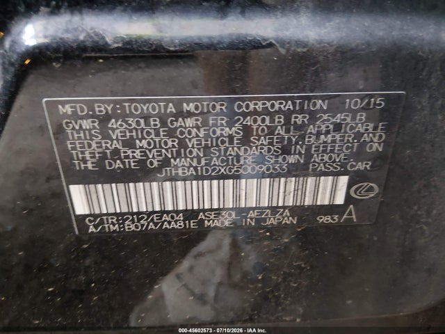 Продаж на аукціоні авто 2016 Lexus Is 200t, vin: JTHBA1D2XG5009033, номер лоту: 45602573