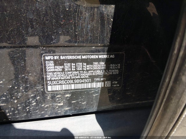 45602576 :رقم المزاد ، 5UXCR6C09L9B94501 vin ، 2020 Bmw X5 Xdrive40i مزاد بيع