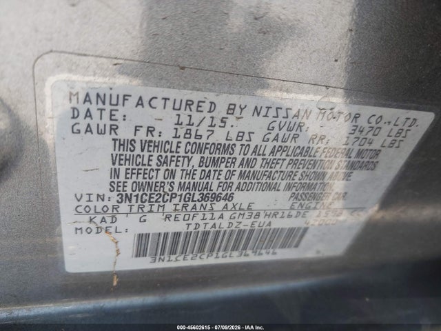 Nissan Versa Note S (sr)/s Plus/sl/sr/sv 2016 3N1CE2CP1GL369646 Image 9