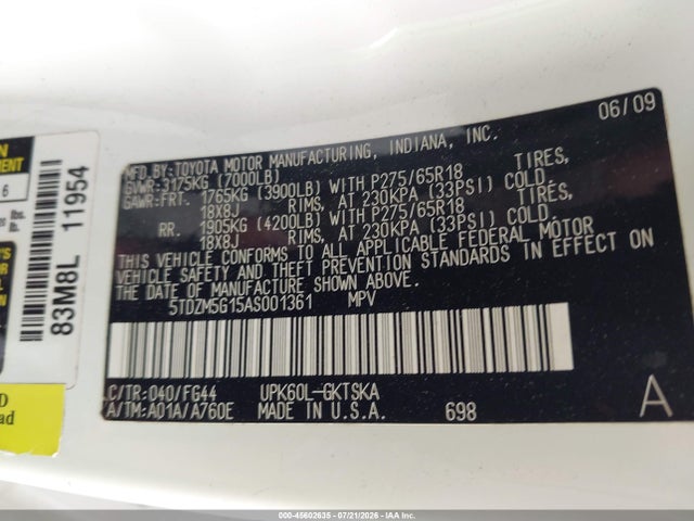Продаж на аукціоні авто 2010 Toyota Sequoia Sr5 4.6l V8, vin: 5TDZM5G15AS001361, номер лоту: 45602635