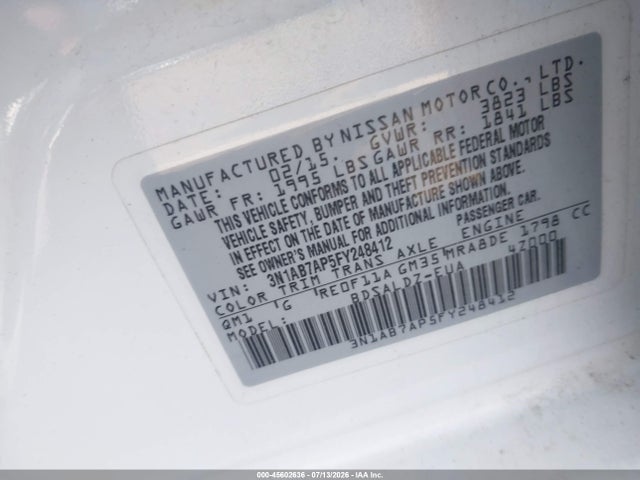 3N1AB7AP5FY248412 Nissan Sentra Fe+ S/s/sl/sr/sv