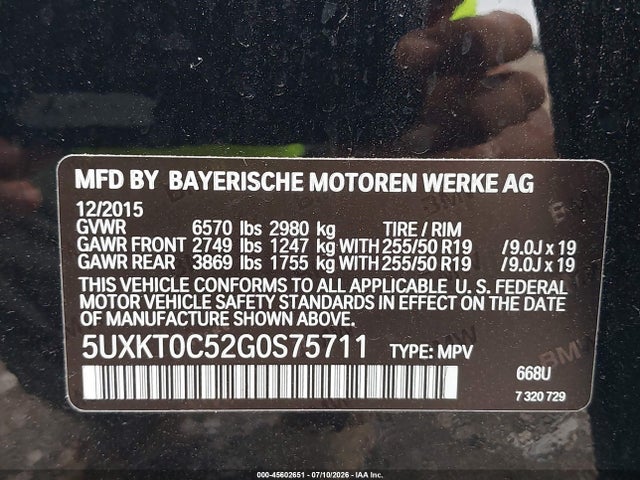 2016 Bmw X5 Edrive Xdrive40e მანქანა იყიდება აუქციონზე, vin: 5UXKT0C52G0S75711, აუქციონის ნომერი: 45602651