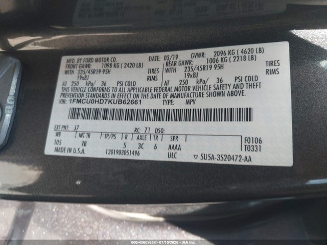 Ford ESCAPE SEL 2019 1FMCU0HD7KUB62661 Image 9