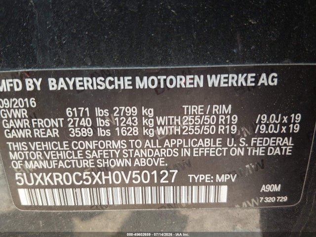 Aukcja sprzedaży 2017 Bmw X5 Xdrive35i, vin: 5UXKR0C5XH0V50127, numer aukcji: 45602659