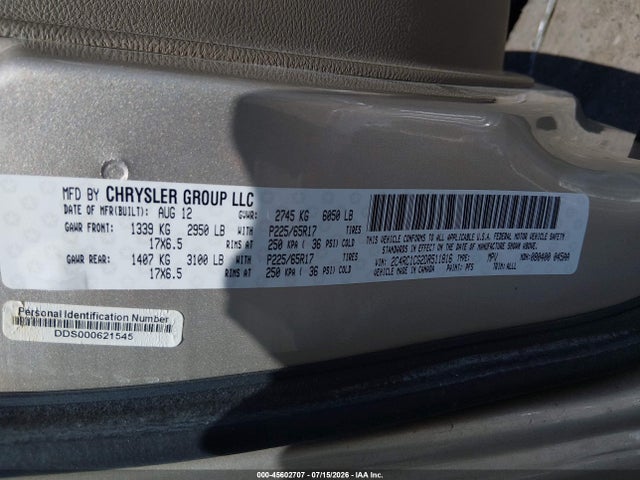 45602707 :رقم المزاد ، 2C4RC1CG2DR511816 vin ، 2013 Chrysler Town & Country Touring-l مزاد بيع