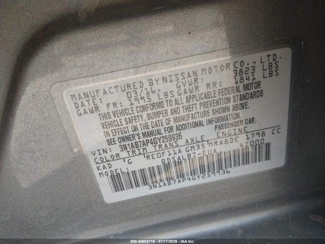 Nissan SENTRA S 2016 3N1AB7AP4GY259936 Image 9
