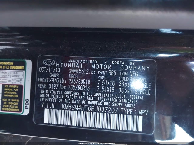 KM8SM4HF6EU037207 Hyundai Santa Fe Gls