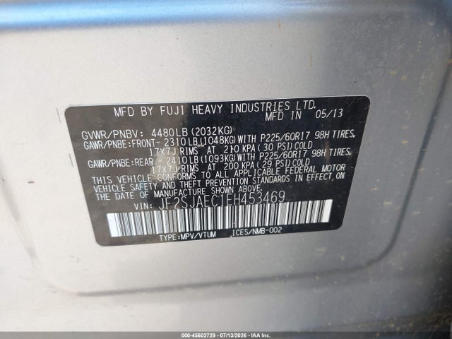 Продаж на аукціоні авто 2014 Subaru Forester 2.5i Premium, vin: JF2SJAEC1EH453469, номер лоту: 45602729