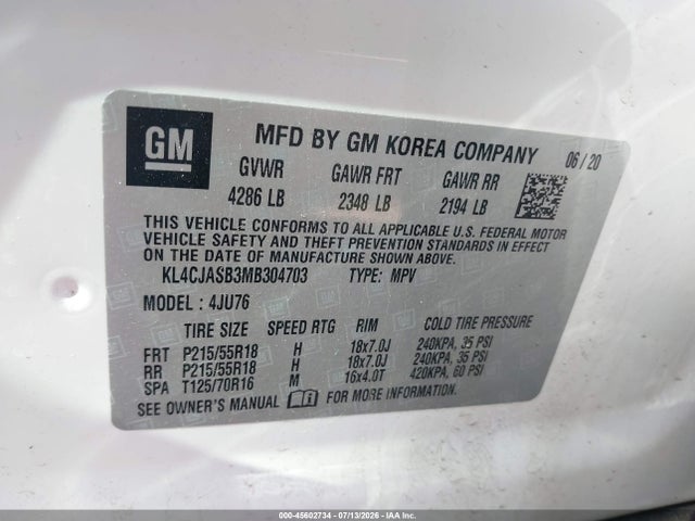 Aukcja sprzedaży 2021 Buick Encore Fwd Preferred, vin: KL4CJASB3MB304703, numer aukcji: 45602734