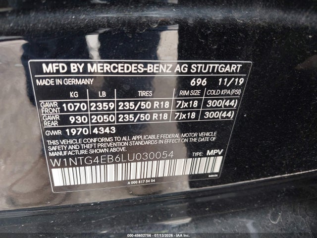 Aukcja sprzedaży 2020 Mercedes-benz Gla 250, vin: W1NTG4EB6LU030054, numer aukcji: 45602756