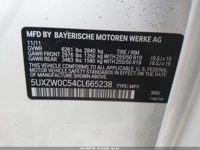 2012 Bmw X5 Xdrive35d მანქანა იყიდება აუქციონზე, vin: 5UXZW0C54CL665238, აუქციონის ნომერი: 45602766