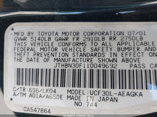 Продаж на аукціоні авто 2001 Lexus Ls 430, vin: JTHBN30F110049692, номер лоту: 45602778