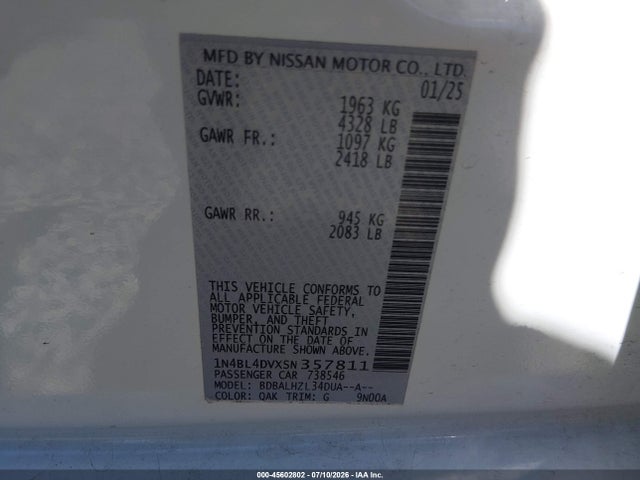 1N4BL4DVXSN357811 Nissan Altima Sv Fwd