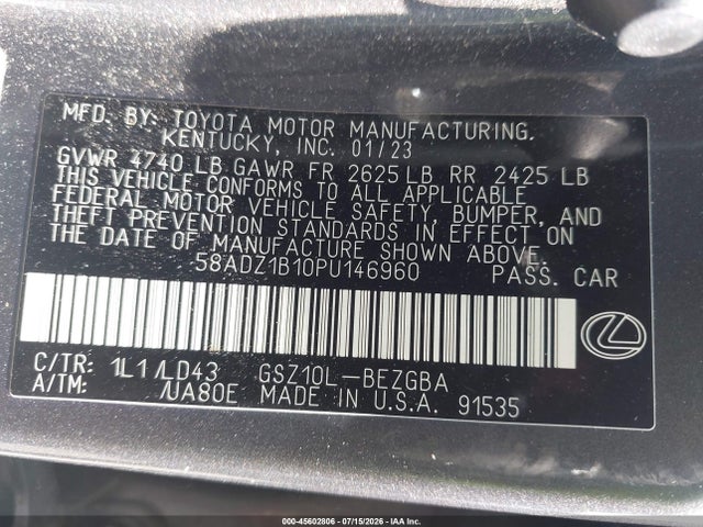 Aukcja sprzedaży 2023 Lexus Es 350, vin: 58ADZ1B10PU146960, numer aukcji: 45602806