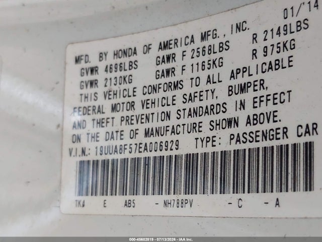 45602819 :رقم المزاد ، 19UUA8F57EA006929 vin ، 2014 Acura Tl 3.5 مزاد بيع