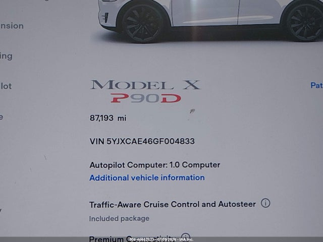 45602823 :رقم المزاد ، 5YJXCAE46GF004833 vin ، 2016 Tesla Model X 60d/p100d/p90d مزاد بيع
